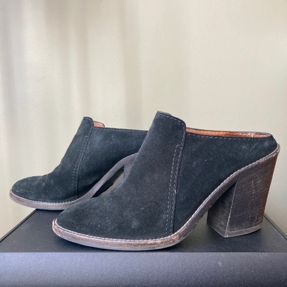 Aquatalia | Libby Black Suede Leather Modern Classic Block Heeled Slip On Mule - Picture 1 of 10